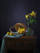 Still Life With Yellow Flowers And Yellow Fruits