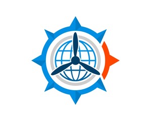 Sticker - Modern compass with abstract globe and propeller inside