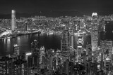 Fototapeta Nowy Jork - Aerial view of Victoria Harbor of Hong Kong city at night