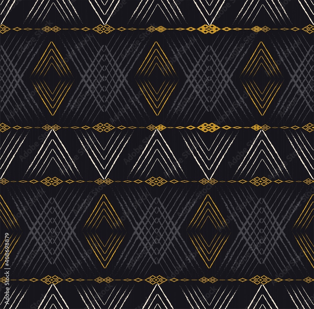 Vector ikat geometric shape from lines texture seamless pattern ...