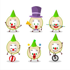 Sticker - Cartoon character of slice of green coconut with various circus shows