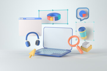 Wall Mural - 3d rendering of laptop and infographic.