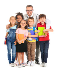 Canvas Print - Little children with teacher on white background