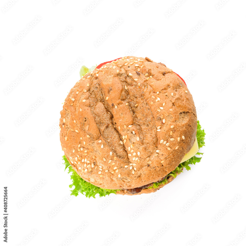 Tasty fresh burger on white background