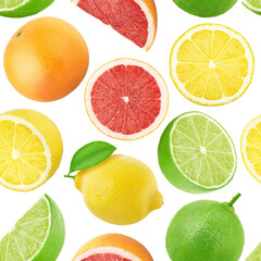 Wall Mural - Fruit endless pattern made with citrus fruits isolated on white background.