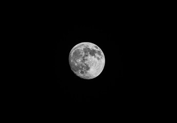 Wall Mural - Bright full moon on a dark black night sky.