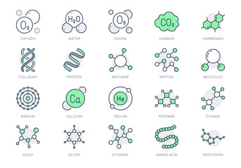 molecule line icons. vector illustration included icon amino acid, peptide, hormone, protein, collag