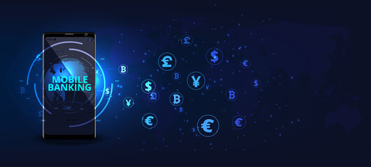 Aufkleber - Mobile banking Concept  and International currency exchange.