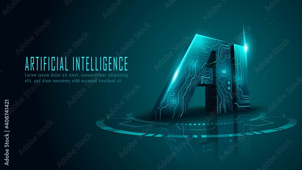 3D ai circuit in futuristic concept suitable for future technology artwork , Responsive web banner - obrazy, fototapety, plakaty 