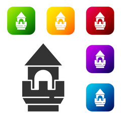 Sticker - Black Castle tower icon isolated on white background. Fortress sign. Set icons in color square buttons. Vector.