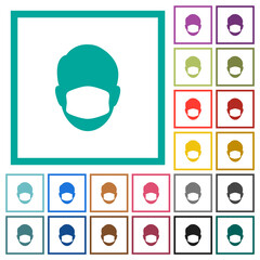 Sticker - Face with medical mask flat color icons in circle shape outlines