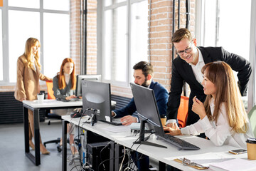 business people communicating in office, discuss information and share opinions, coworking