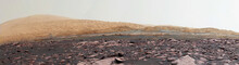 Panoramic View Of Montage Of Photographs Of The Martian Landscape Mount Sharp Wide, Mars. Retouched Image. Elements Of This Image Furnished By NASA	