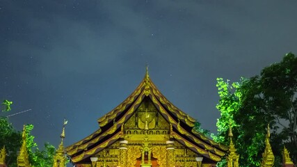 Wall Mural - time lapse video 4k, beautiful milky way and clouds moving at night view point wat phra that doi phr