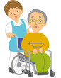 車椅子に乗った年配の男性と介護士