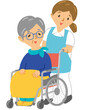椅子に乗った年配の女性と介護士