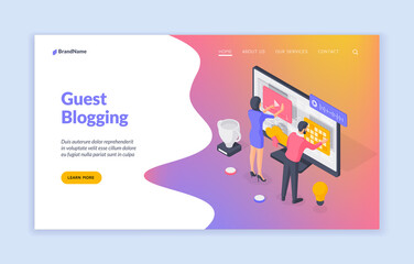 Wall Mural - banner of guest blogging website. banner template. isometric vector illustration