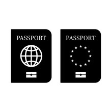 Biometric Passport Icon Collection. Travel Document, Dual Or Multiple Citizenship, Nationality. Vector Illustration, Flat Design On A White Background.
