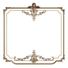 Wall Mural - Classic golden frame with ornament decor isolated on white background