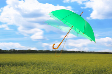 Wall Mural - Open umbrella blown by wind gust outdoors