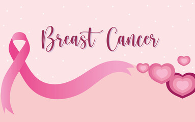 Wall Mural - Breast cancer handwritten text pink ribbon hearts banner