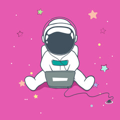 astronaut uses a computer