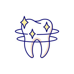 Sticker - Teeth cleaning RGB color icon. Tooth recovery stomatology technics..Professional dental care. Instruments for dental treatment. Snow-white smile. Cosmetic dentistry. Isolated vector illustration