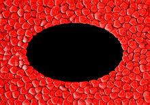 Oval Shape From Red Hearts. Background With Valentines Day Text Space. 3D Rendering And 3D Illustration.