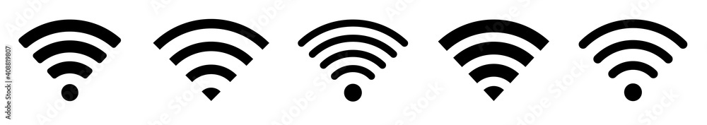 Wi-Fi Icon set symbol. Wireless and wifi icon or wi-fi icon sign for remote internet access. Network wifi business concept. Vector illustration. - obrazy, fototapety, plakaty 