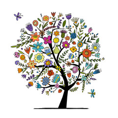 Poster - Greeting card with floral tree for your design