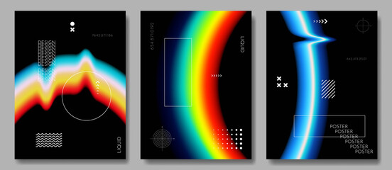 Wall Mural - vector illustration. abstract liquid colorful shapes collection isolated on black geometric backgrou
