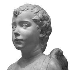 Sticker - Ancient roman marble portrait of a boy. Young man head statue isolated on white background. Antique sculpture