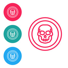 Poster - Red line Mexican skull coin icon isolated on white background. Set icons in circle buttons. Vector.