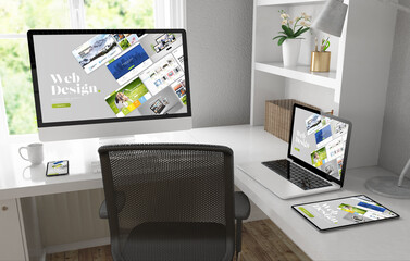 Wall Mural - Responsive devices on desktop 3d rendering mock up