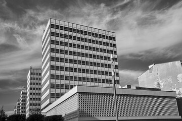 Poster - street with modernist office buildings made of glass and aluminum