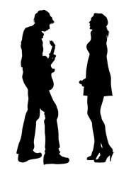 Wall Mural - Rock band musicians on stage. Isolated silhouettes on a white background