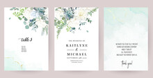 Silver Sage Green, Mint, Blue, White Flowers Vector Design Spring Cards