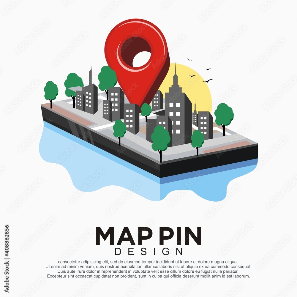 Map Pin design vector and illustration. Pin map design for promotional media templates