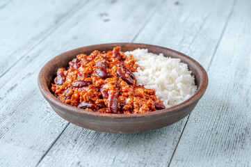 Wall Mural - Chili con carne served with white rice