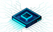 © Aozora - Isometric Artificial intelligence web banner. 3D isometric illustration of a processor chip. The process of data processing. Developments in modern technologies.