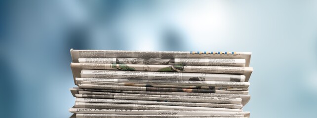 Wall Mural - Pile of newspapers stacks on blur background