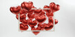 Many balloons in the shape of a red heart in a volumetric frame