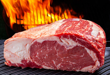 Sticker - Raw rib fillet with grill in the background