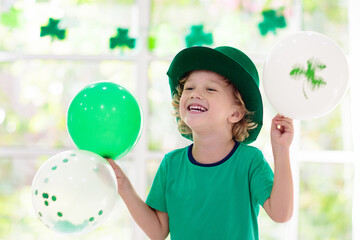 Kids celebrate St Patrick Day. Irish holiday.