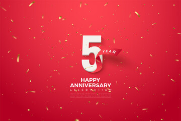 Wall Mural - 5th Anniversary with numbers and a curved red ribbon next to the numbers.