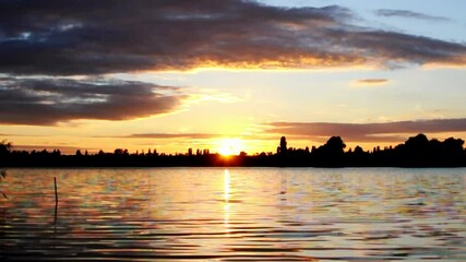 Wall Mural - beautiful autumn sunset river sky reflection water autumn landscape
