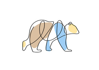Wall Mural - single continuous line with simple color of wild elegant bear vector