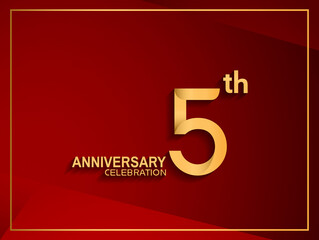 5 anniversary celebration logotype golden color isolated on red color can use for invitation, greeting card, and special celebration moment