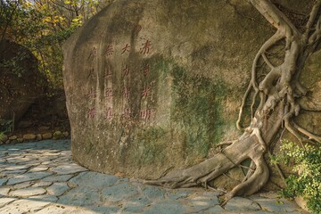 Wall Mural - Cao'an Rock Carving in Cao'an Temple, which is the only extant Manichean temple heritage in China, Jinjiang, Fujian Province