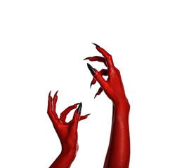 Wall Mural - Scary monster on white background, closeup of hands. Halloween character